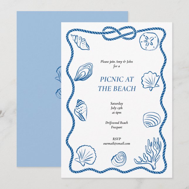 Invitación de picnic de playa (Anverso / Reverso)