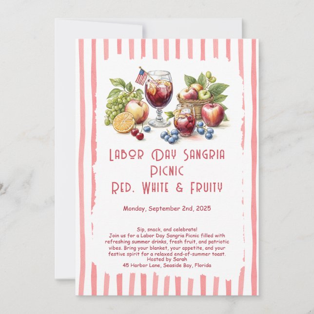 Invitación de picnic de sangría del Día del Trabaj (Anverso)