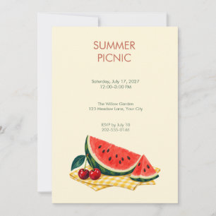 Invitación de picnic de verano de cuadros de sandí