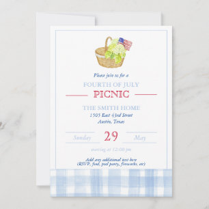 Invitación de picnic del cuatro de julio con acuar