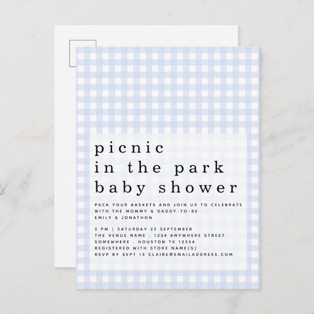 Invitación De Picnic En Park Baby Shower Blue Ging (Anverso / Reverso)