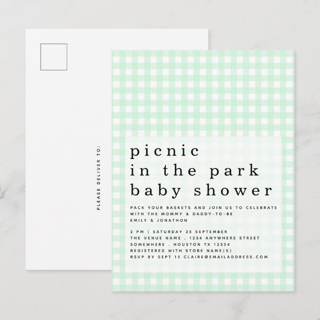 Invitación De Picnic En Park Baby Shower Green Gin (Anverso / Reverso)