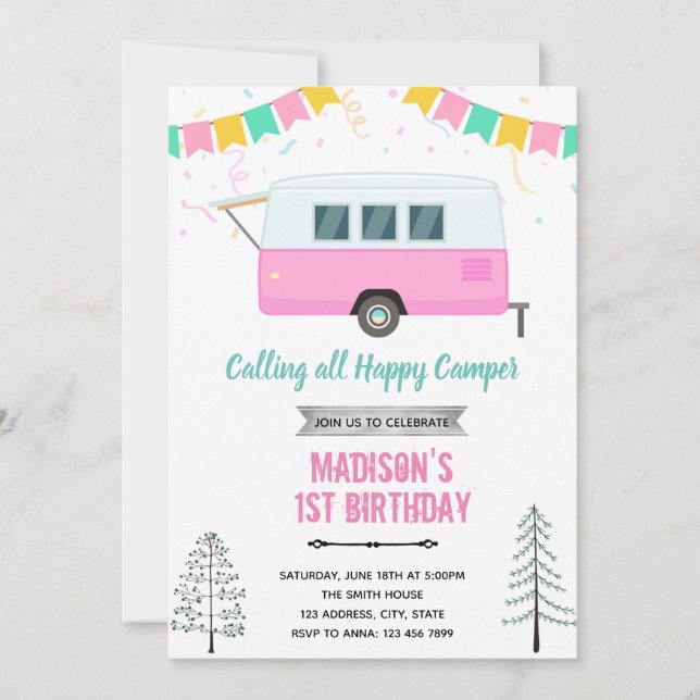 invitación de picnic feliz campista (Anverso)