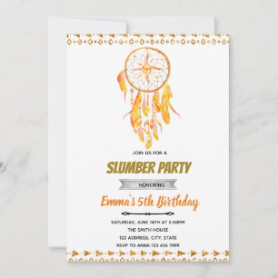 invitación de pijamada atrapasueños dorado rosa