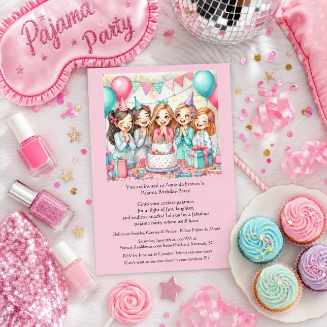Invitación de pijamada de cumpleaños para niñas (Subido por el creador)