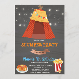 invitación de pijamada de tipi para niño
