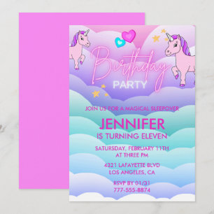 Invitación de pijamada de unicornio Cumpleaños 11 