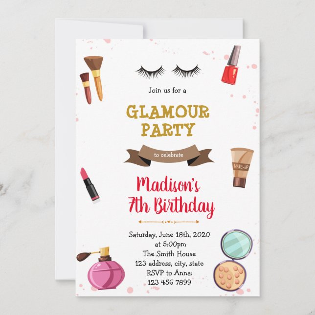 invitación de pijamada en spa de maquillaje (Anverso)