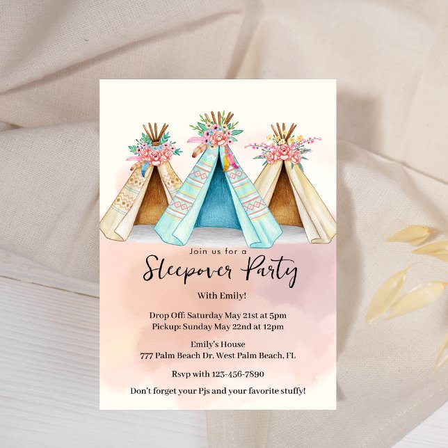 Invitación de pijamada en tienda de campaña tipi c (Subido por el creador)