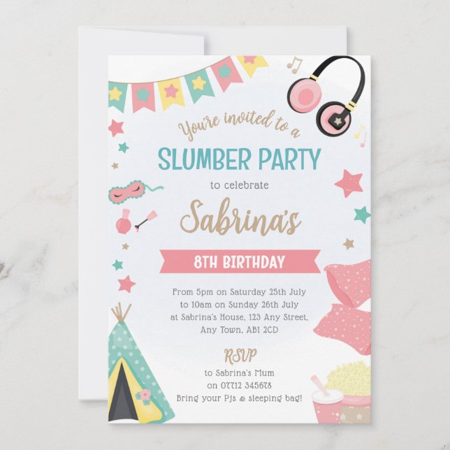 Invitación de pijamada en tipi para niñas - Fiesta (Anverso)