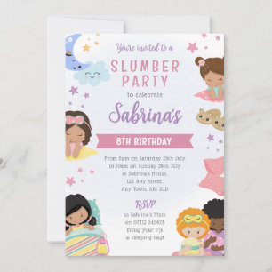 Invitación de pijamada para chicas, pijamas y almo