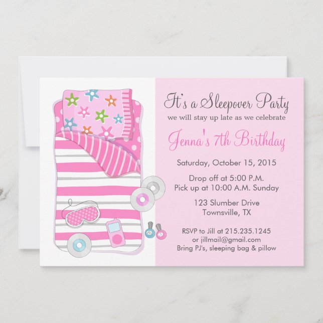 Invitación de pijamada para fiesta de pijamas de c (Anverso)