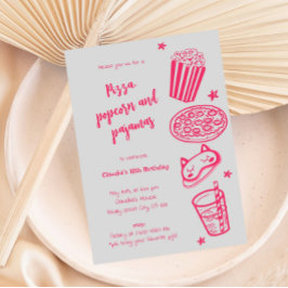 Invitación de pijamas y palomitas de pizza dibujad