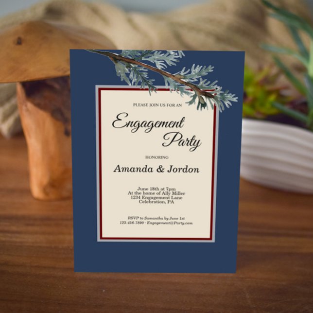 Invitación de Pine Blue Winter Engagement Party (Subido por el creador)