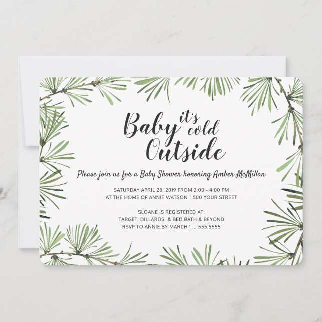Invitación de Pine Needles Winter Baby Shower (Anverso)