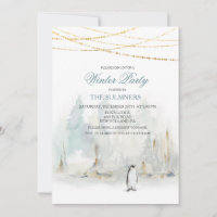 Invitación de pingüino de fiesta de vacaciones de