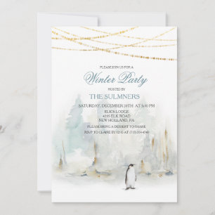 Invitación de pingüino de fiesta de vacaciones de