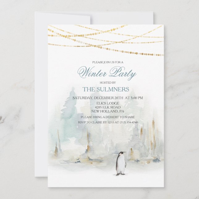 Invitación de pingüino de fiesta de vacaciones de  (Anverso)