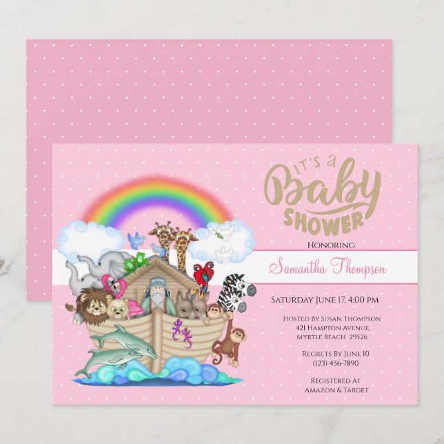 Invitación de Pink Noah en Baby Shower (Anverso / Reverso)