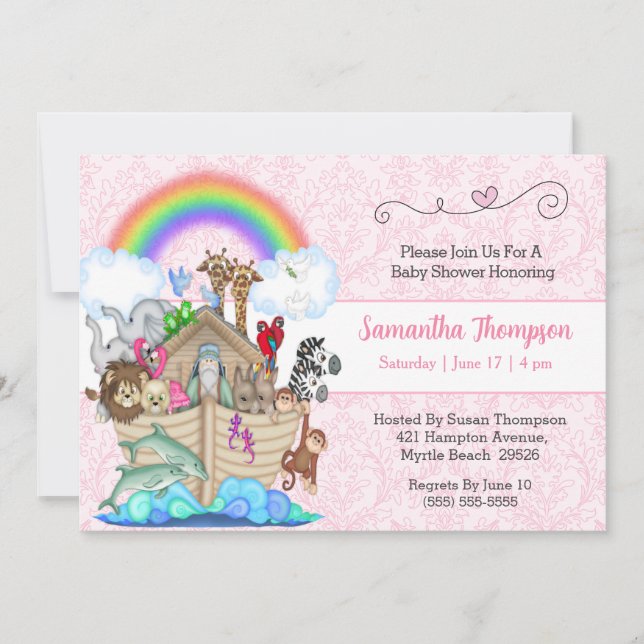 Invitación de Pink Noah en Baby Shower (Anverso)