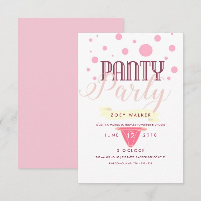Invitación de Pink Panty Party (Anverso / Reverso)