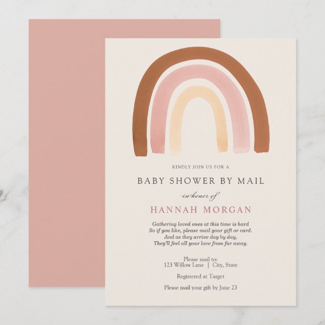 Invitación de Pink Rainbow Baby Shower por correo (Anverso / Reverso)