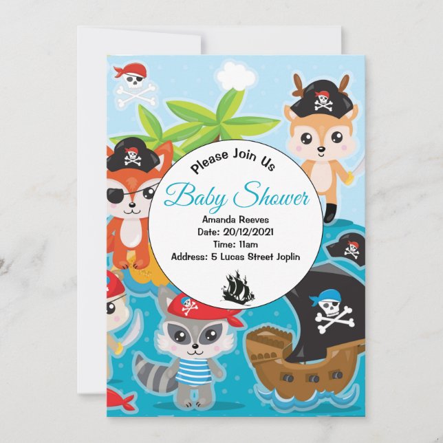 Invitación de Pirata para la Fiesta de Baby Shower (Anverso)
