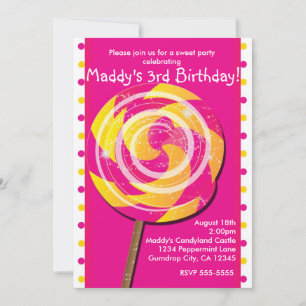 Invitación de Piruleta de Candy Land de lunares ro