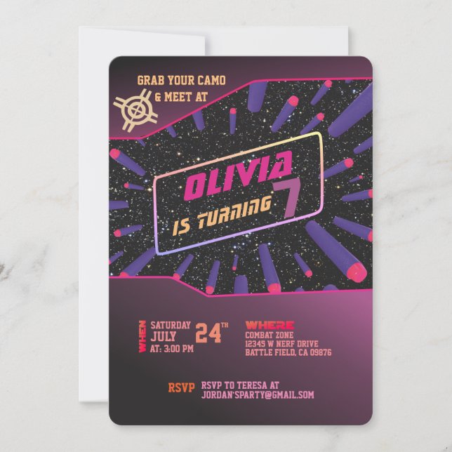 Invitación de pistola de dardos (Anverso)