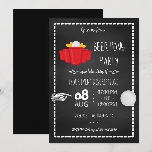 Invitación de pizarra de celebración de fiesta de  (Anverso / Reverso)