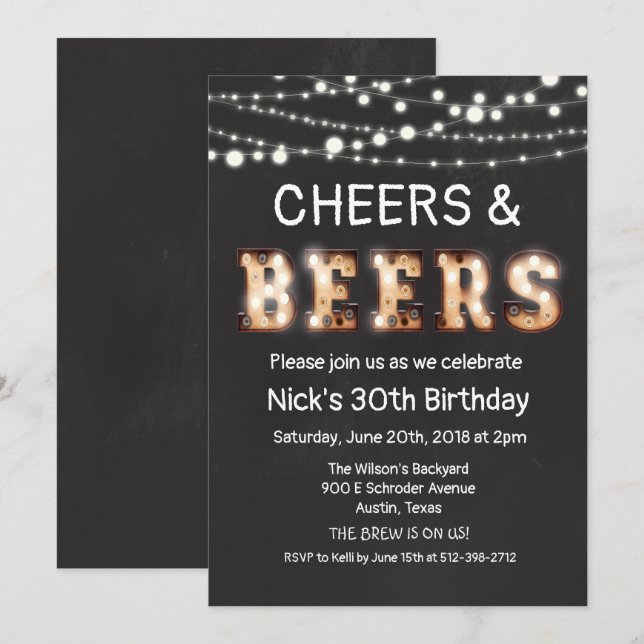 Invitación de Pizarra de Cheers y Cervezas (Anverso / Reverso)