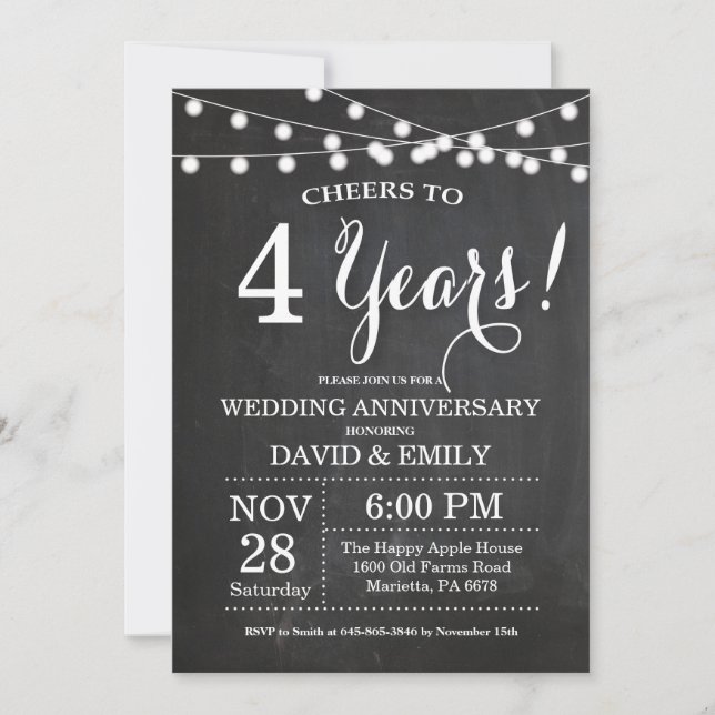 Invitación de pizarra para 4º aniversario de bodas (Anverso)