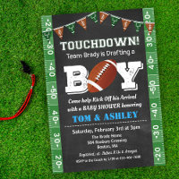 Invitación de pizarra para baby shower de fútbol a