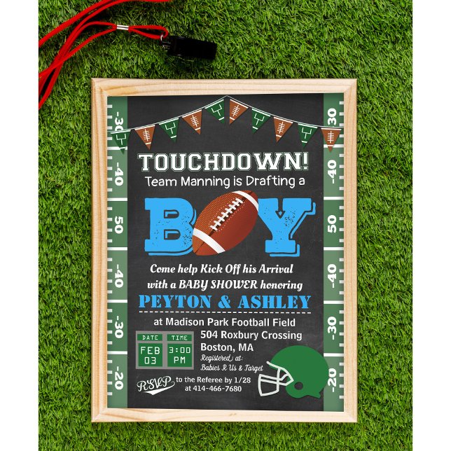 Invitación de pizarra para baby shower de fútbol a (Subido por el creador)
