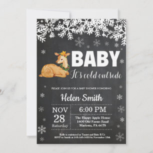 Invitación de pizarra para baby shower de invierno