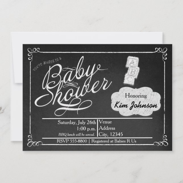 Invitación de pizarra para baby shower de tiza vin (Anverso)