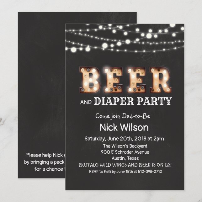 Invitación de pizarra para fiesta de cerveza y pañ (Anverso / Reverso)