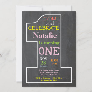 Invitación de pizarra para niña en su 1er cumpleañ