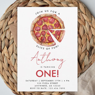 Invitación de pizza de cumpleaños divertido 1er