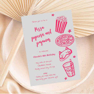 Invitación de pizza, palomitas de maíz y pijamas d