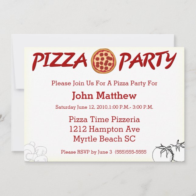 Invitación de Pizza Party (Anverso)
