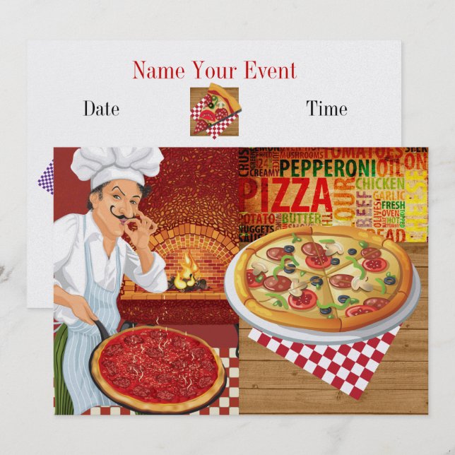 Invitación de Pizza Party (Anverso / Reverso)