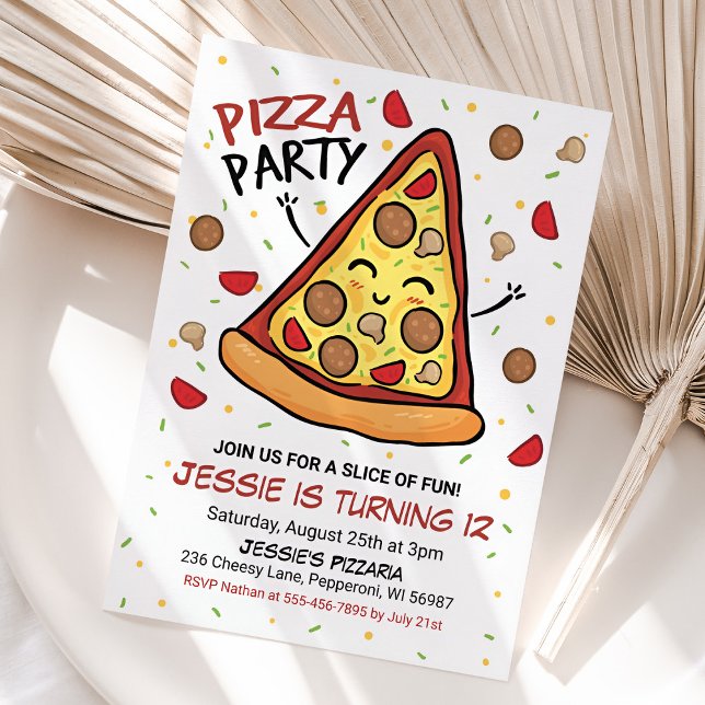 Invitación de Pizza Party, Invitación de cumpleaño (Pizza Party Invitation)