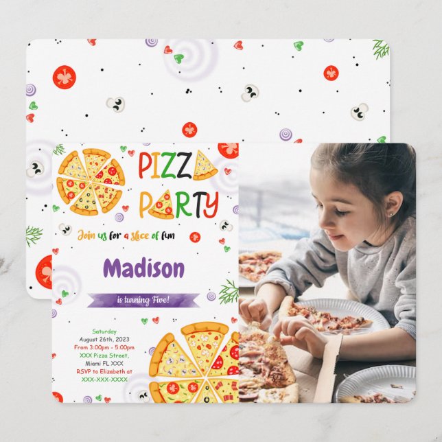 Invitación de Pizza Photo (Anverso / Reverso)