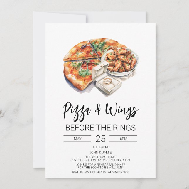 Invitación de Pizza & Wings Antes de Los Anillos (Anverso)