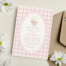 Invitación de Plaid Rosa, Niña Pollito, Baby Showe