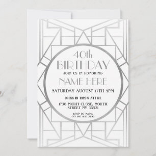 Invitación de plata a los cumpleaños gatsby del Ar