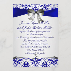 Invitación de plata azul adornada de la boda del