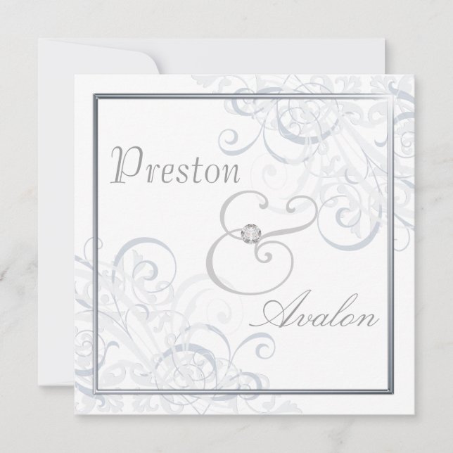 Invitación de plata barroca exquisita del blanco (Anverso)