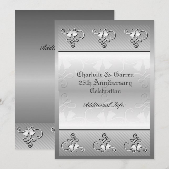 Invitación de plata con monograma para 25º anivers (Anverso / Reverso)